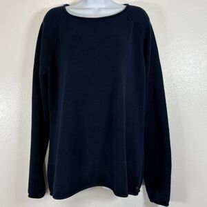 Eddie Bauer Navy Blue Knit Sweater XL Cotton Blend Raglan Sleeve Pullover